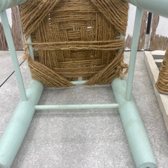 Vintage Little Decorative/ Doll Ladder back Chairs Wicker & Rattan White Green - Picture 8 of 11